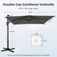 Alpha Joy 10x10ft Outdoor Patio Umbrella 360¡ãRotation Large Rectangle Offset Cantilever Double Umbrella with Crank Handle and 7 Tilt, Charcoal Gray