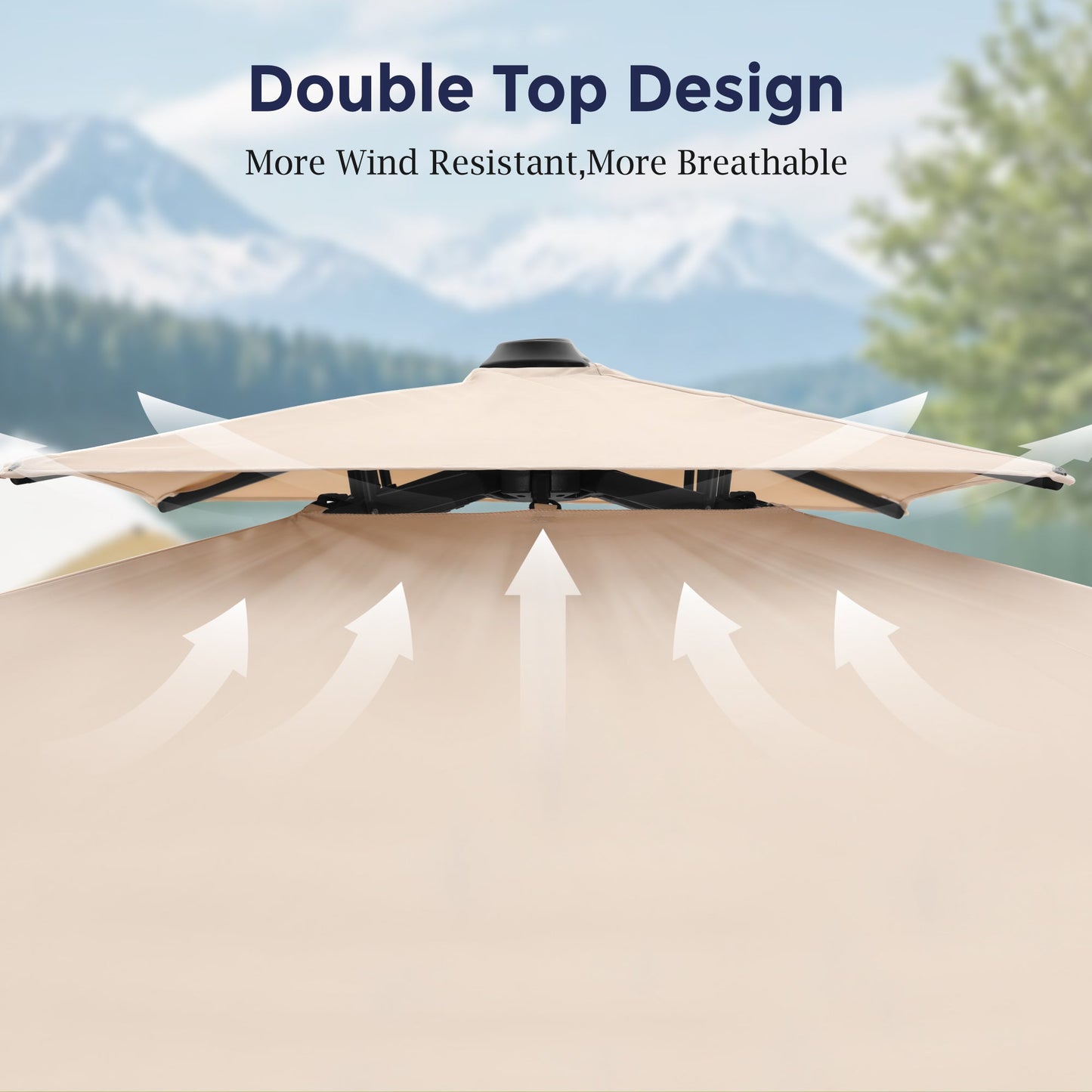 Alpha Joy 10x10ft Outdoor Patio Umbrella 360° Rotation Large Rectangle Offset Cantilever Double Umbrella with Crank Handle and 7 Tilt, Beige