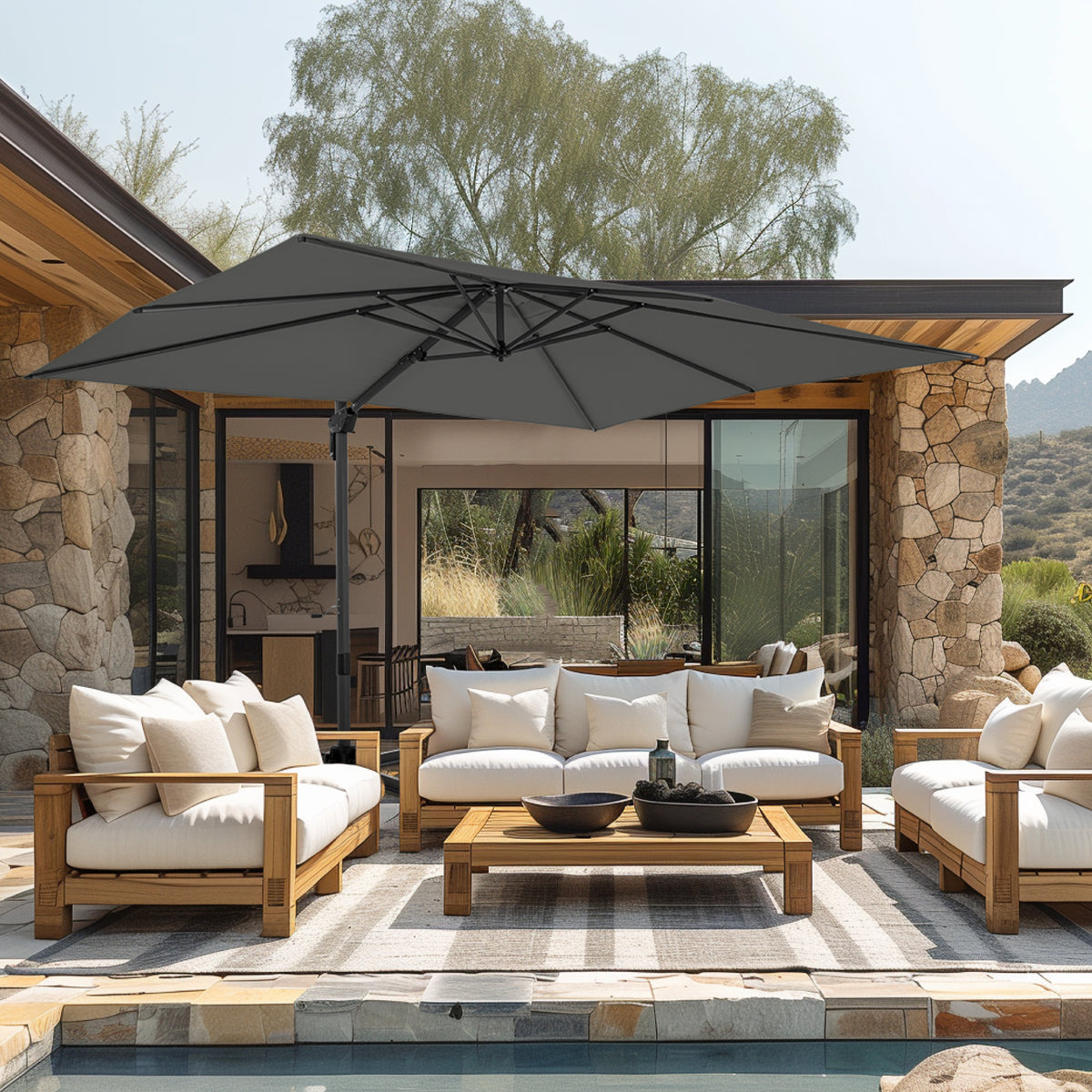 Alpha Joy 10x10ft Outdoor Patio Umbrella 360¡ãRotation Large Rectangle Offset Cantilever Double Umbrella with Crank Handle and 7 Tilt, Charcoal Gray