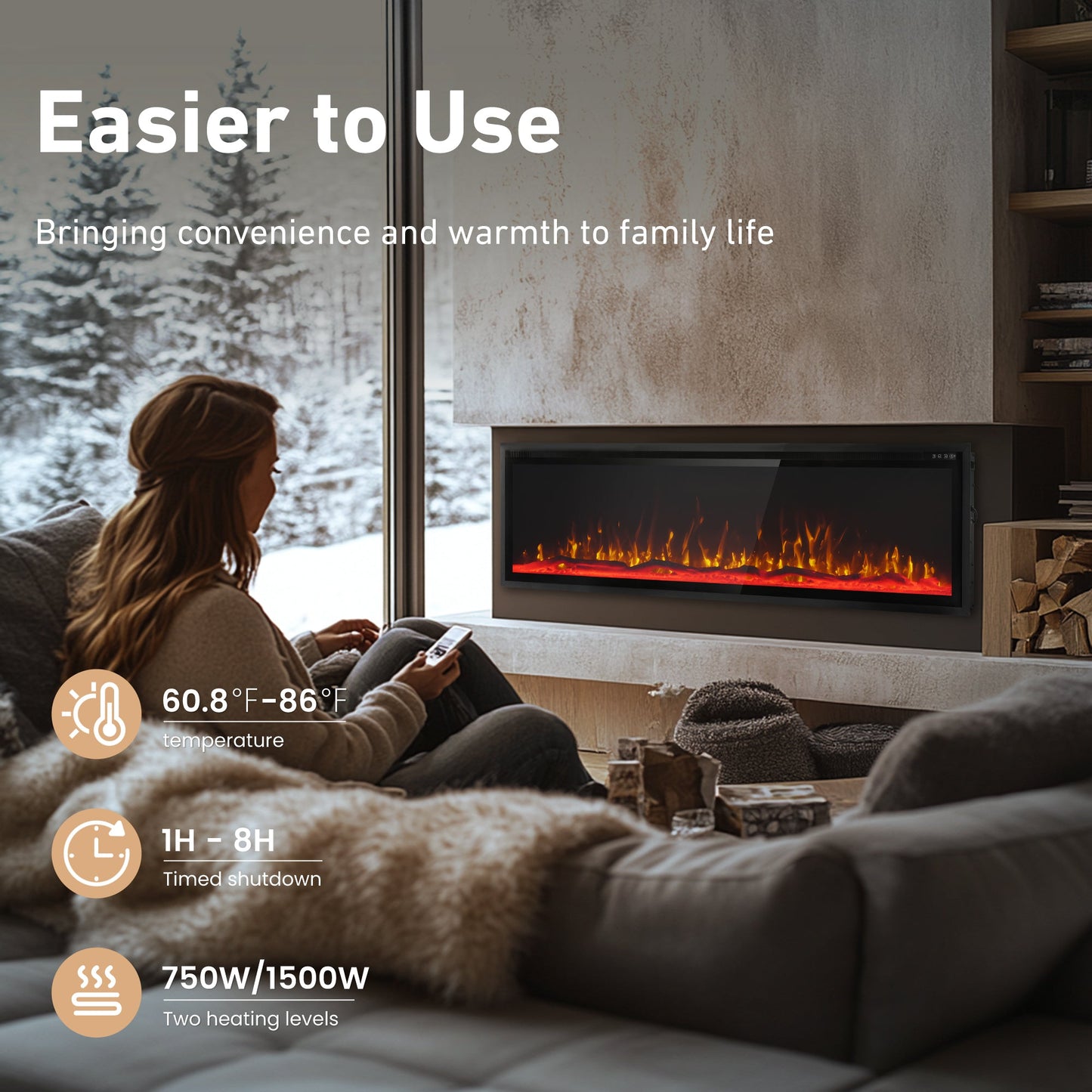 S&W 72" Electric Fireplace, Ultra-Slim Frame Recessed & Wall Mounted Fireplace Insert, Adjustable Flame Color & Speed, Remote Control