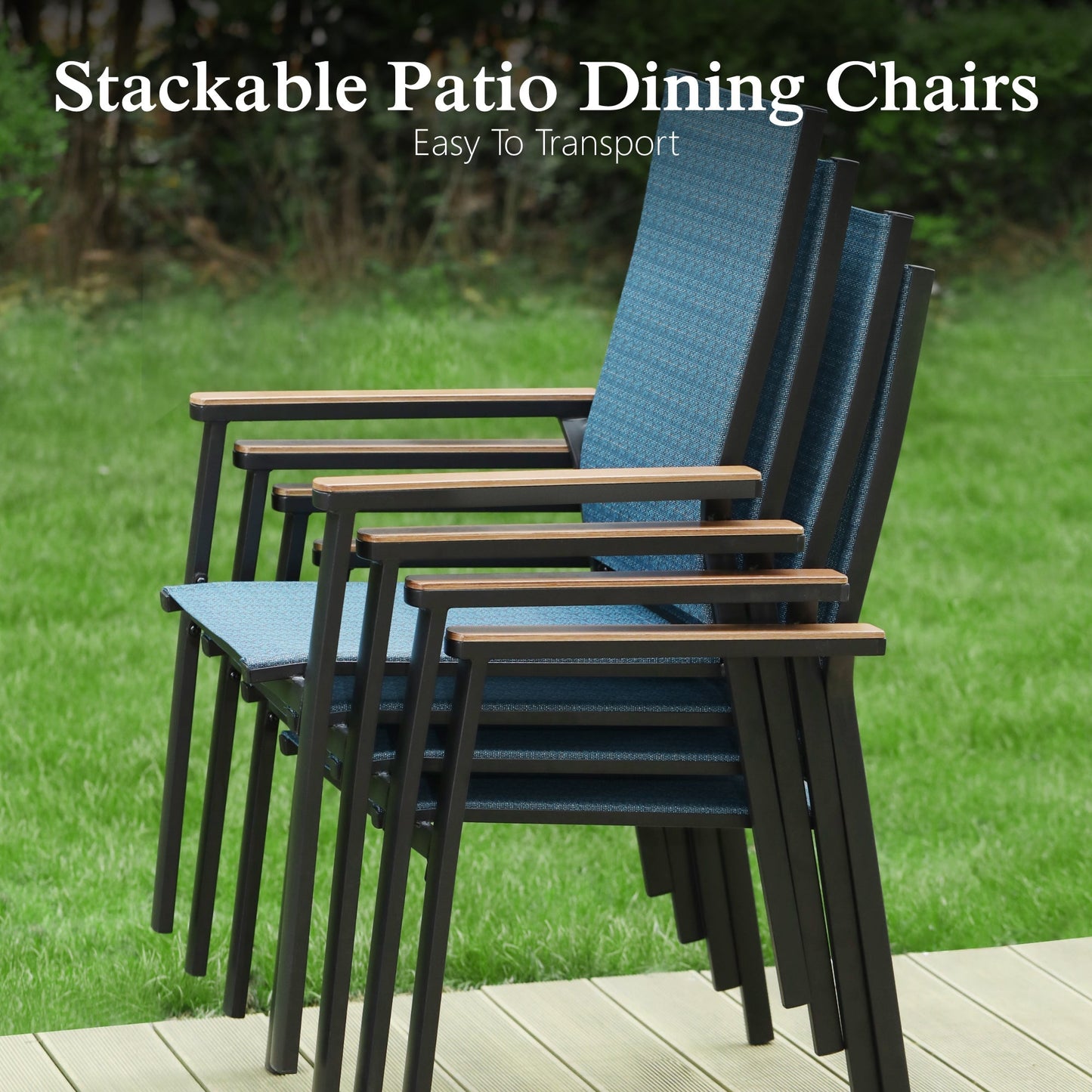 Sophia&William 9-Piece Outdoor Patio Dining Set Textilene Chairs & 83" Table Furniture Set, Blue