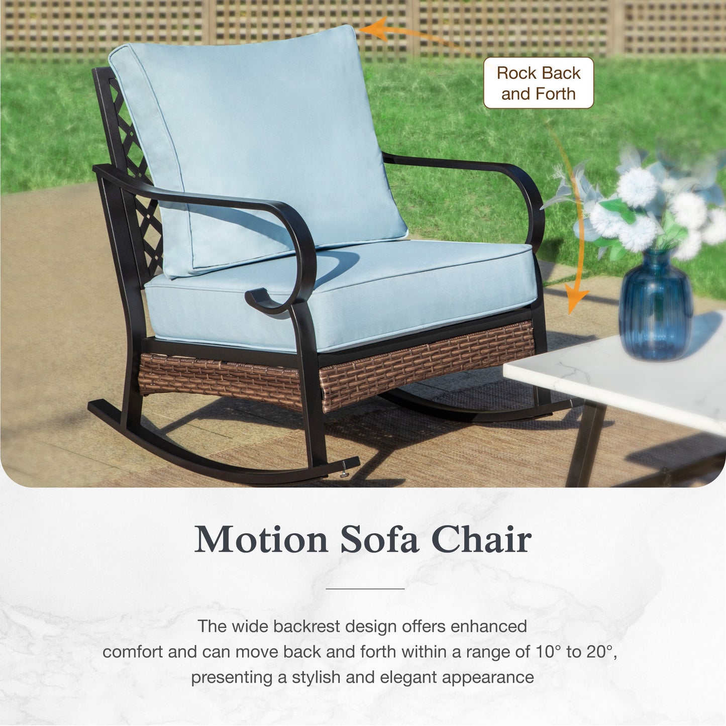 Sophia & William 5 Seat Patio Conversation Set,Outdoor Furniture Set with Rocking Chairs, Blue