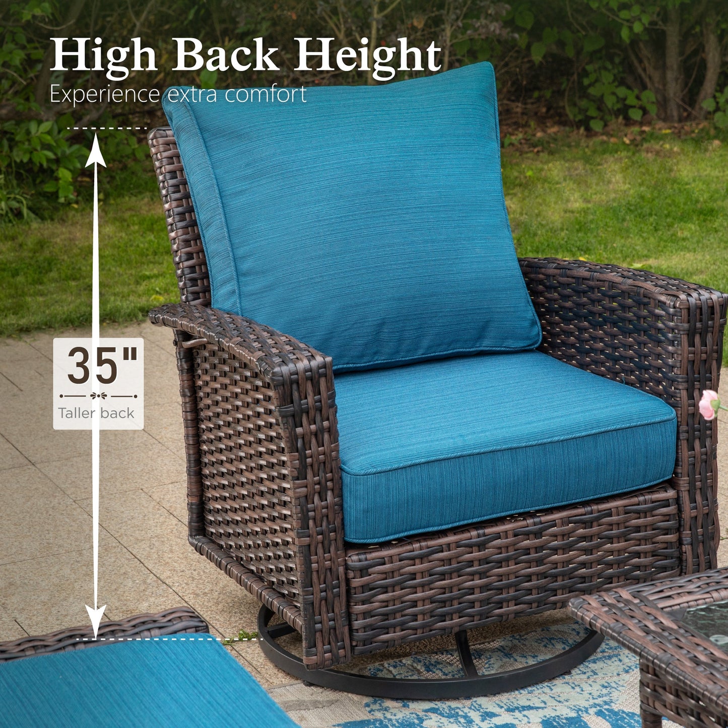 Sophia & William 6 Pieces Patio Furniture Set with Swivel Chairs 7-Seat Wicker Outdoor Conversation Set with Thickened Cushions