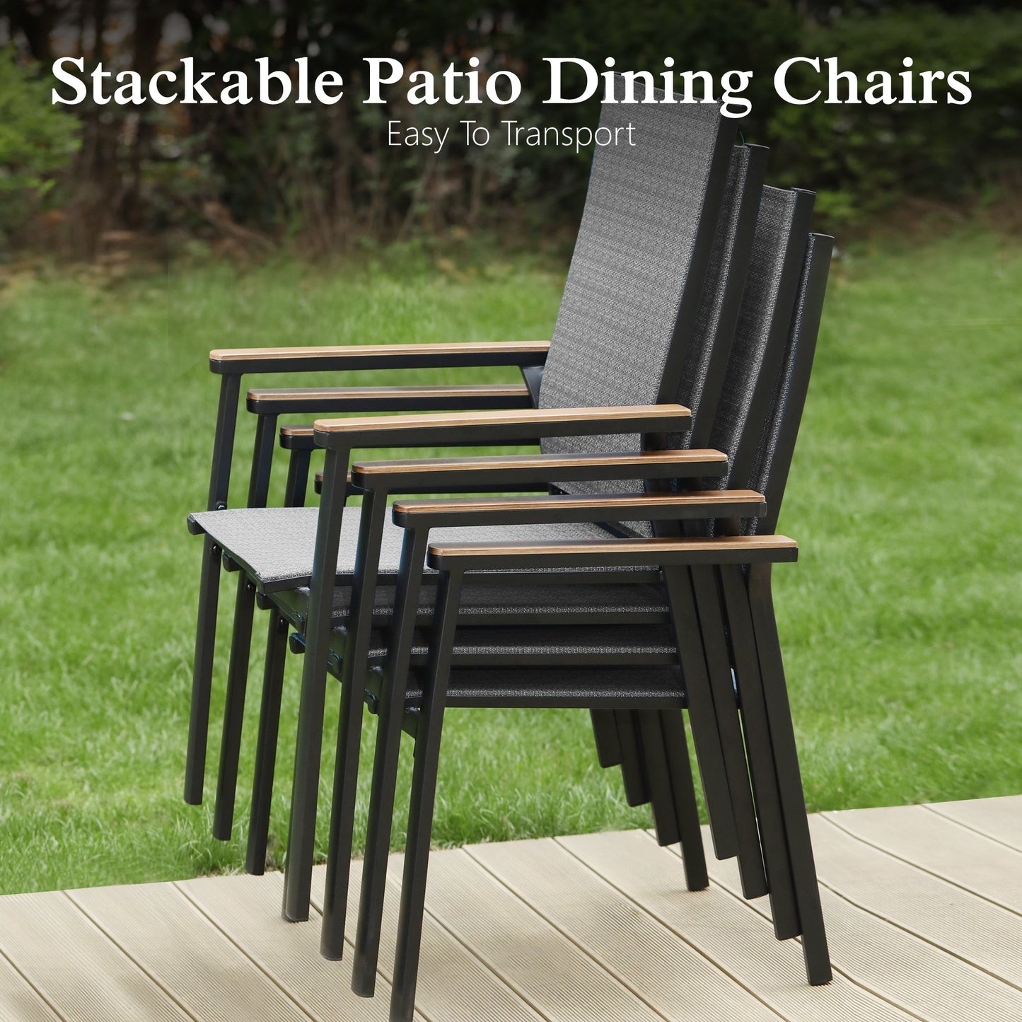 Alpha Joy Outdoor Patio Dining Set with Rectangular Metal Table & Textilene Chairs for 6, Blue