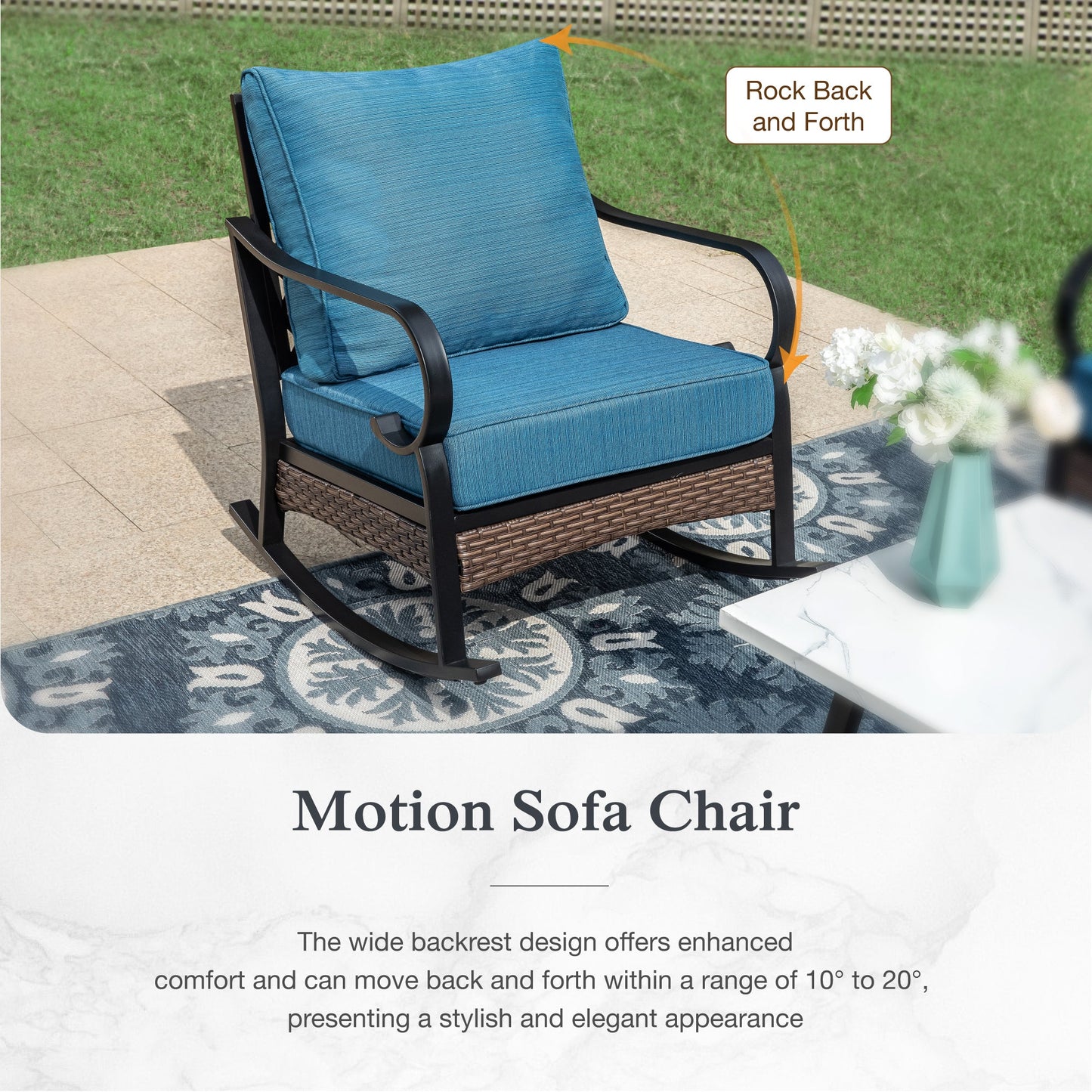 Sophia & William 5 Seat Patio Conversation Set,Outdoor Furniture Set with Rocking Chairs, Pacific Blue