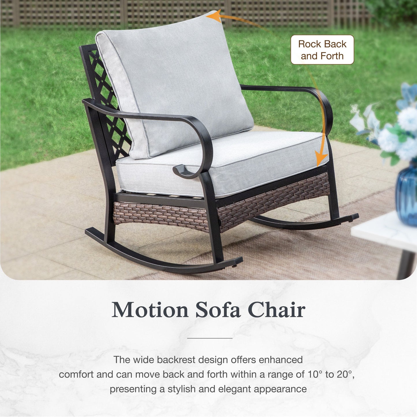 Sophia & William 7 Seat Patio Conversation Set,Outdoor Furniture Set with Rocking Chairs & Fixed Chairs, Light Gray