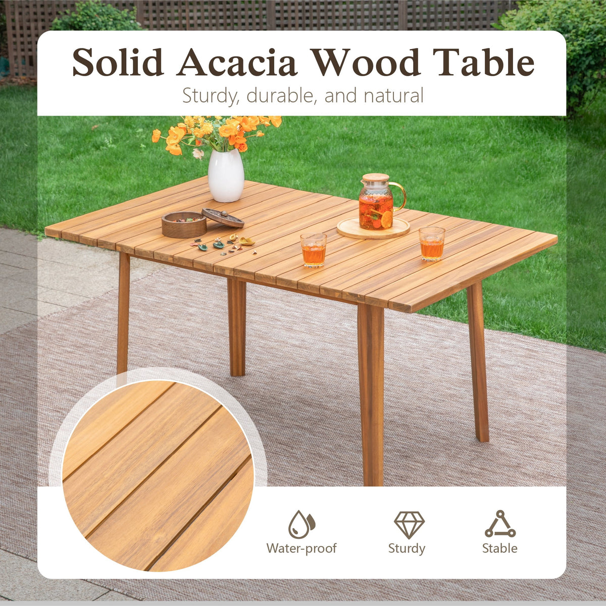 Sophia & William 7 Pieces Acacia Wood Outdoor Patio Dining Set Wicker Rattan Chairs and Rectangle Table Furniture Set for Lawn, Garden, Backyard