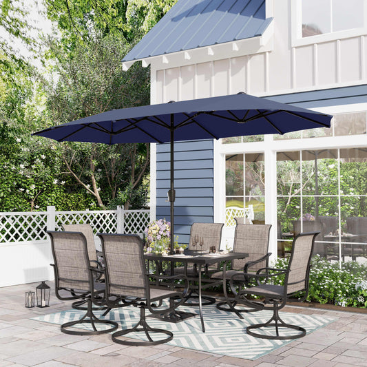 Sophia & William 8-Piece Outdoor Patio Dining Set with 13 ft Navy Umbrella, Rectangle Table & Textilene Chairs for 6