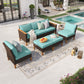 Sophia & William 7 Piece Outdoor Wicker Patio Conversation Sofa Set Outdoor Sectionals, Turquoise