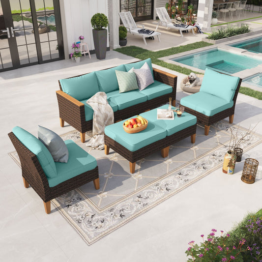 Sophia & William 7 Piece Outdoor Wicker Patio Conversation Sofa Set Outdoor Sectionals, Turquoise