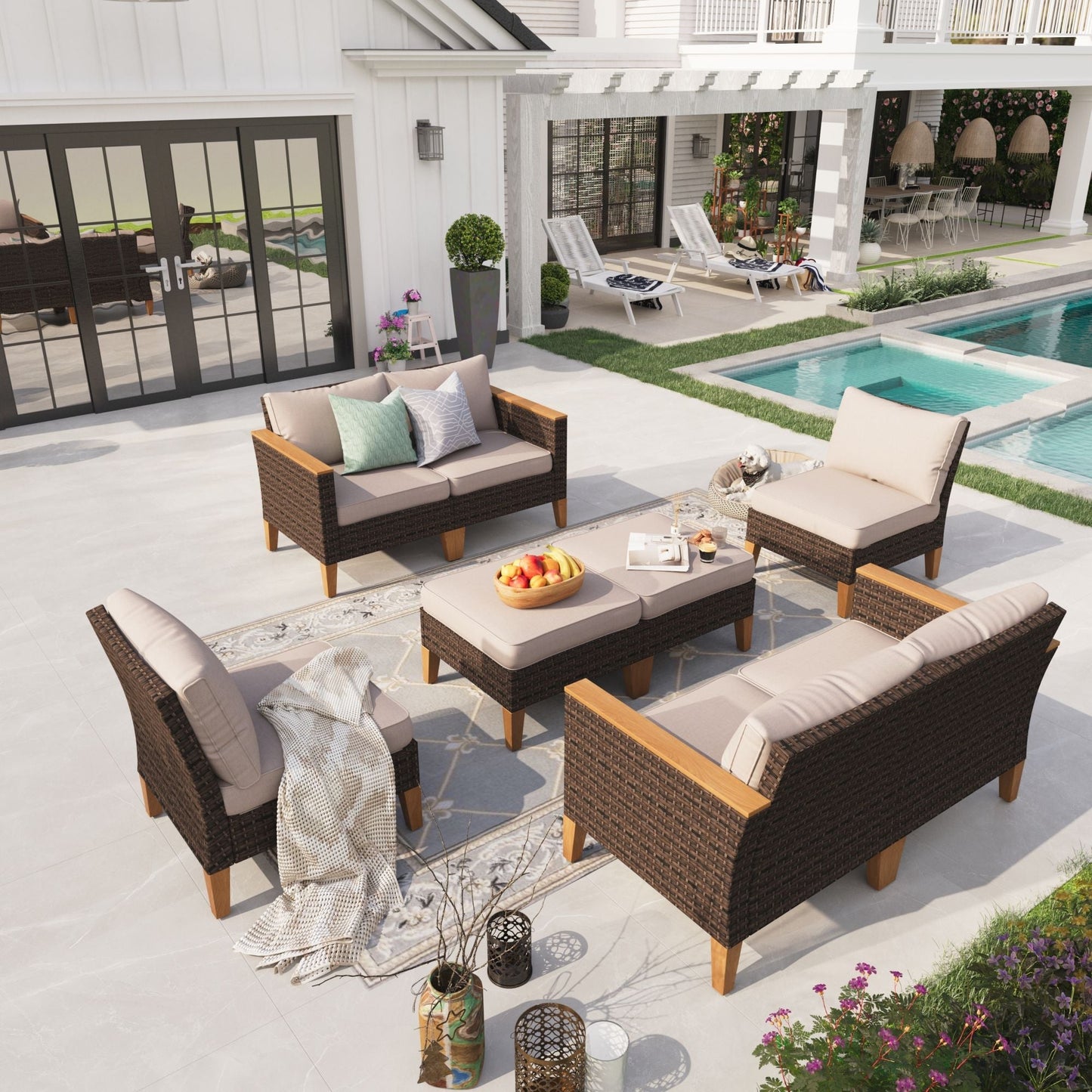 Sophia & William 8 Piece Outdoor Wicker Patio Conversation Sofa Set Outdoor Sectionals