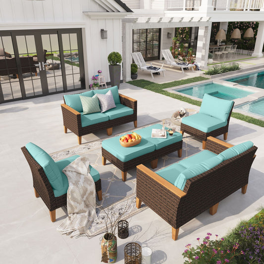 Sophia & William 8 Piece Outdoor Wicker Patio Conversation Sofa Set Outdoor Sectionals, Turquoise