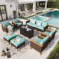 Sophia & William 10 Piece Outdoor Wicker Patio Conversation Sofa Set with Fire Pit Table, Turquoise