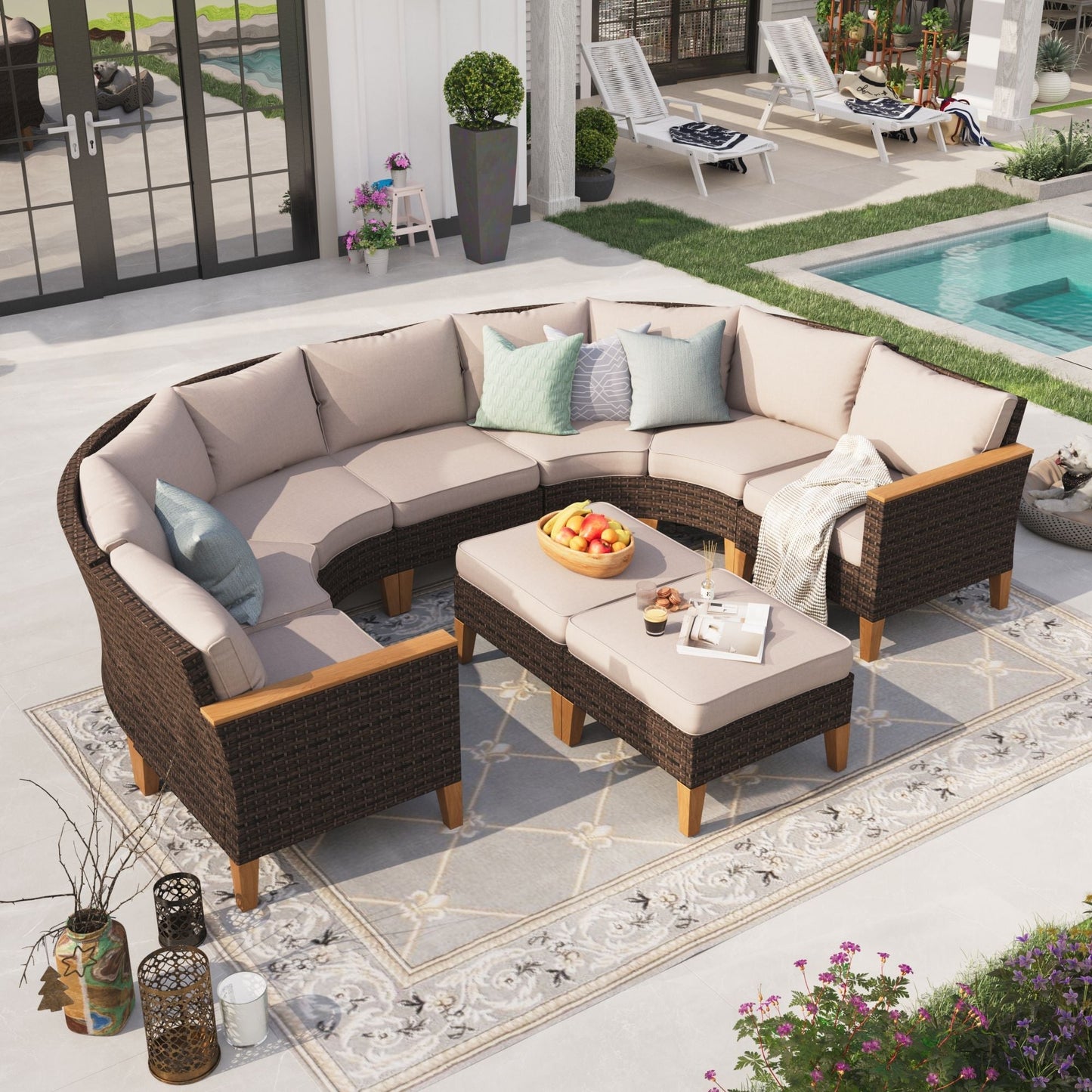 Sophia & William 9 Piece Outdoor Wicker Patio Conversation Sofa Set Outdoor Sectionals