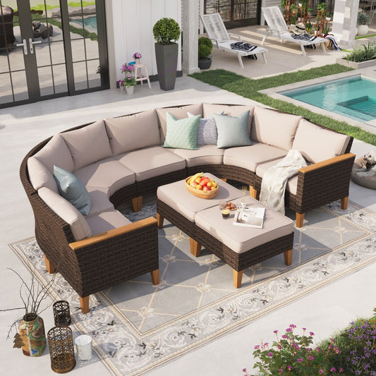 Sophia & William 9 Piece Outdoor Wicker Patio Conversation Sofa Set Outdoor Sectionals