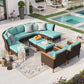 Sophia & William 10 Piece Outdoor Wicker Patio Conversation Sofa Set Outdoor Sectionals, Turquoise