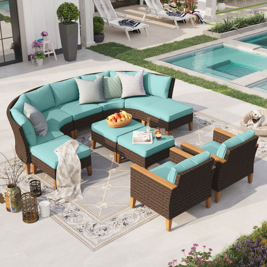 Sophia & William 10 Piece Outdoor Wicker Patio Conversation Sofa Set Outdoor Sectionals, Turquoise