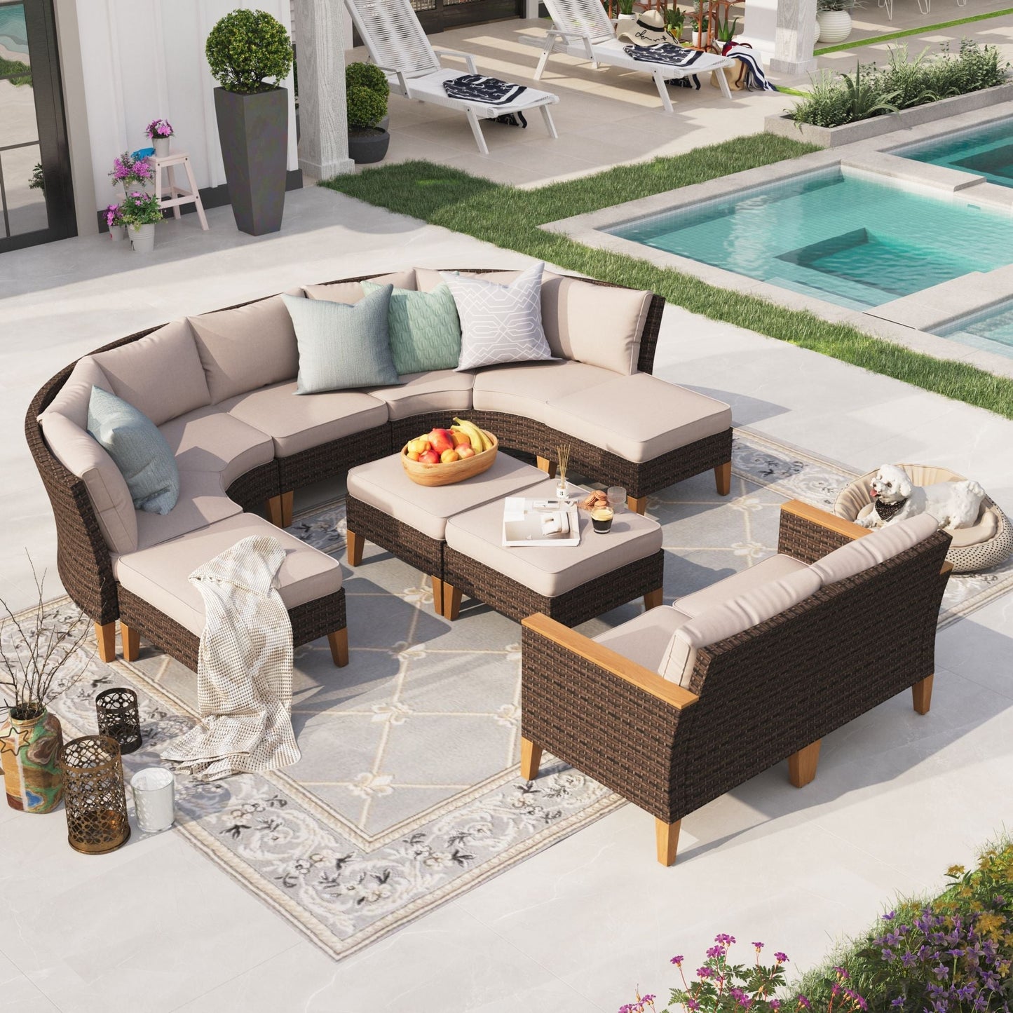 Sophia & William 11 Piece Outdoor Wicker Patio Conversation Sofa Set Outdoor Sectionals