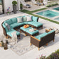 Sophia & William 11 Piece Outdoor Wicker Patio Conversation Sofa Set Outdoor Sectionals, Turquoise