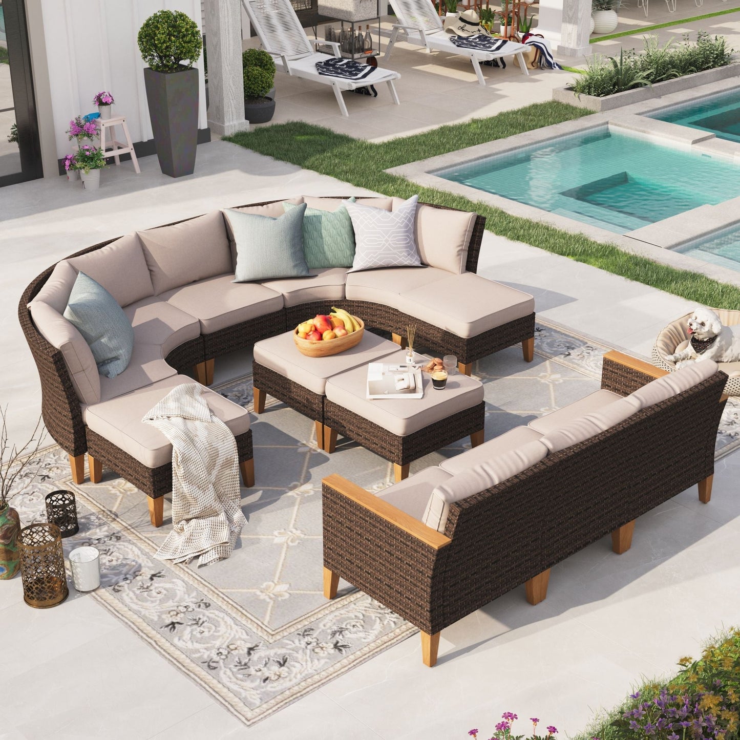 Sophia & William 12 Piece Outdoor Wicker Patio Conversation Sofa Set Outdoor Sectionals