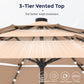 Alpha Joy 10ft 3-Tier Auto-Tilt Patio Umbrella, Steel Pole & Ribs ¨C Double Vented, Solar Lights, Beige