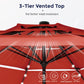 Alpha Joy 10ft 3-Tier Auto-Tilt Patio Umbrella, Steel Pole & Ribs ¨C Double Vented, Solar Lights, Orange Red
