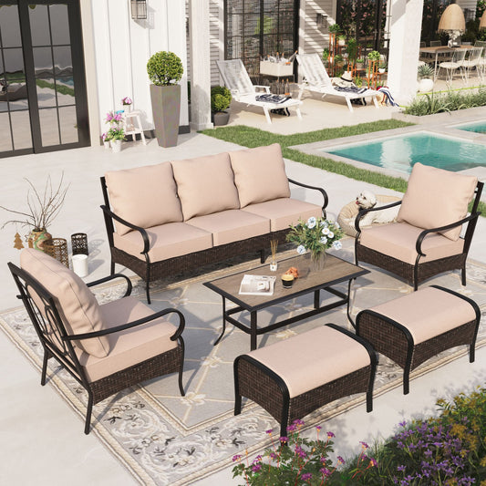 Sophia & William 6 Piece Metal Patio Furniture Set 7-Seat Outdoor Wicker Rattan Conversation Set with Armchairs