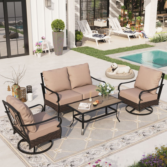Sophia & William 4 Piece Metal Patio Conversation Sofa Set 4-Seat Outdoor Sectionals