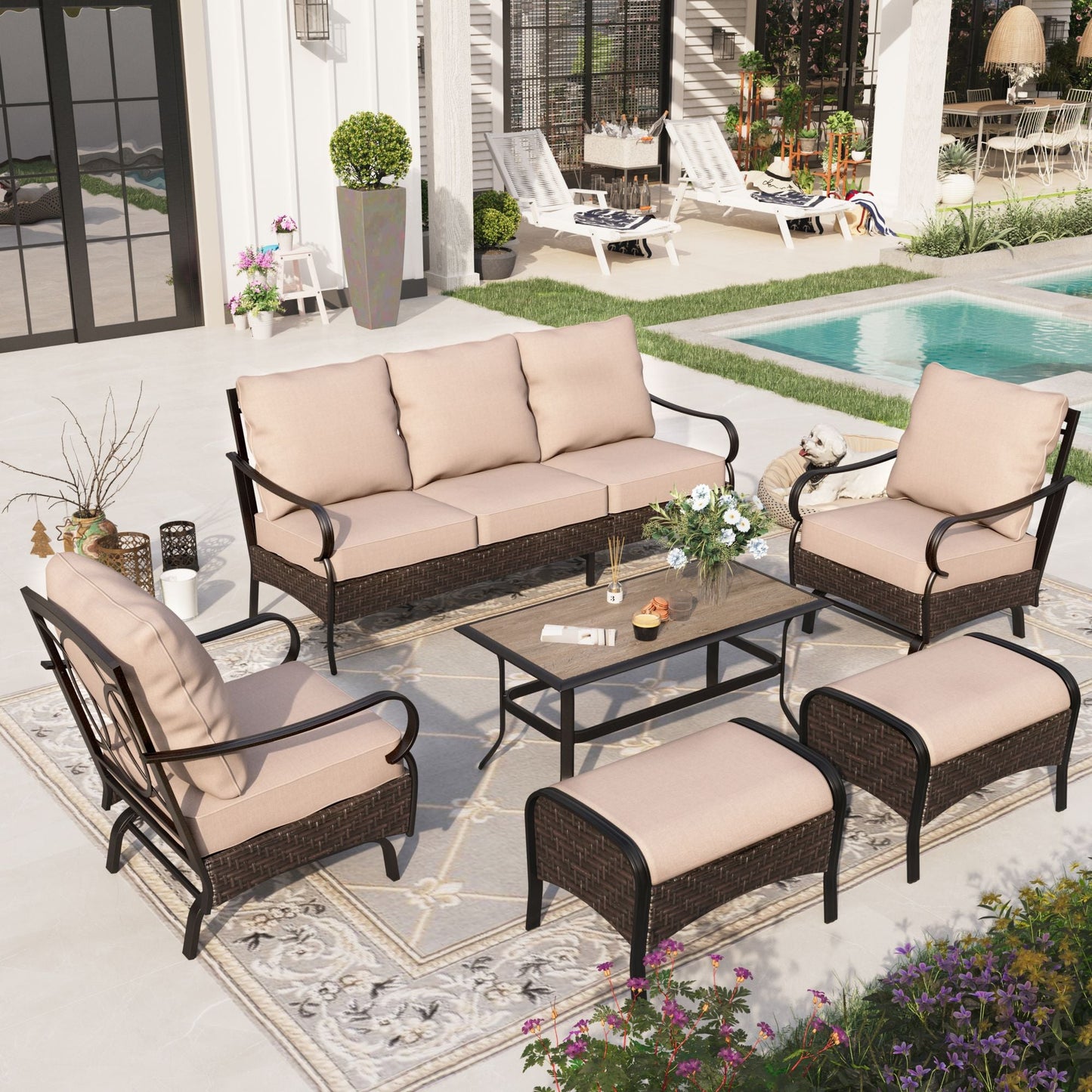 Sophia & William 6 Piece Metal Patio Furniture Set 7-Seat Outdoor Conversation Set with Spring Rocking Chairs