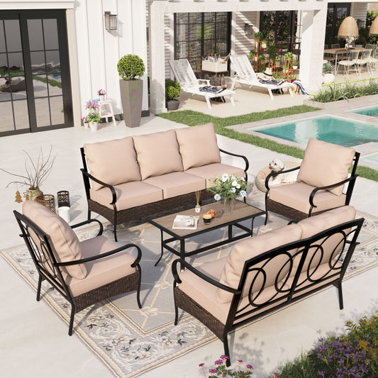 Sophia & William 5 Piece Metal Outdoor Conversation Set 7-Seat Patio Furniture Set with Armchairs
