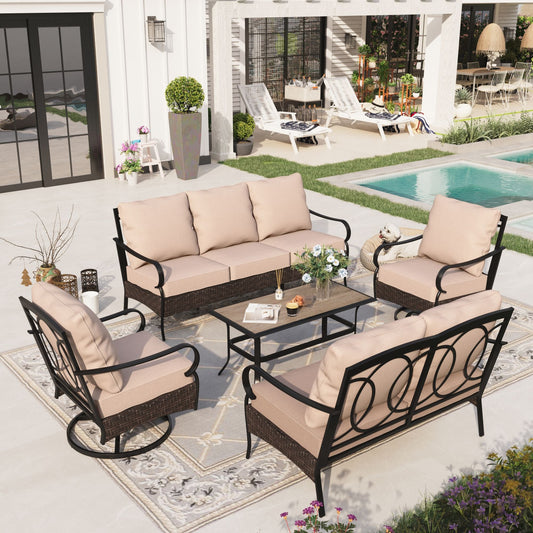 Sophia & William 5 Piece Metal Outdoor Conversation Set 7-Seat Patio Furniture Set with Swivel Chairs