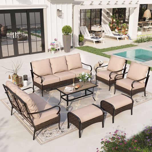 Sophia & William 7 Piece Metal Outdoor Conversation Set 9-Seat Patio Furniture Set with Armchairs