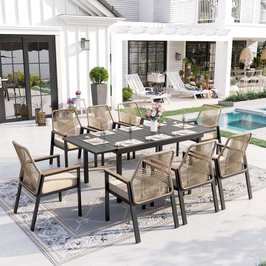 Sophia & William 9-Piece Outdoor Patio Dining Set Metal Rattan Chairs and Extendable Steel Table