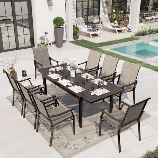 Sophia & William 9 Pieces Outdoor Patio Dining Set Textilene Chairs & Extendable Steel Table Set for 8-person