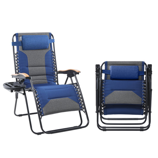 Sophia&William 2 Pieces Outdoor Oversized Padded Zero Gravity Chairs - Navy Blue