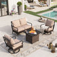 Sophia & William 4 Piece Steel Patio Furniture Set with 32" Fire Pit Table and Swivel Sofa Chairs Outdoor Conversation Set, Beige