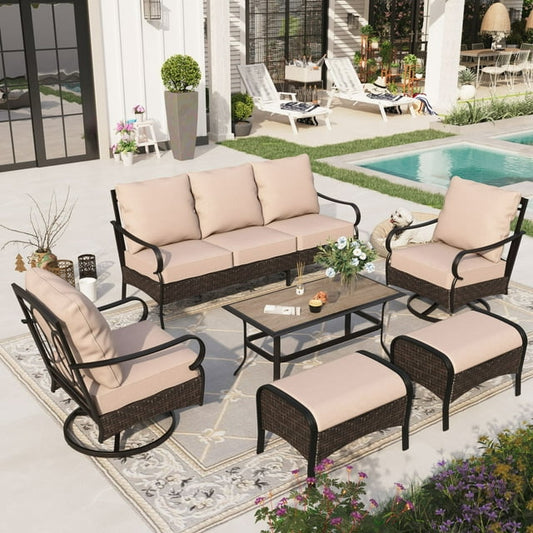 Sophia & William 6 Piece Metal Patio Conversation Sofa Set 7-Seat Outdoor Sectionals