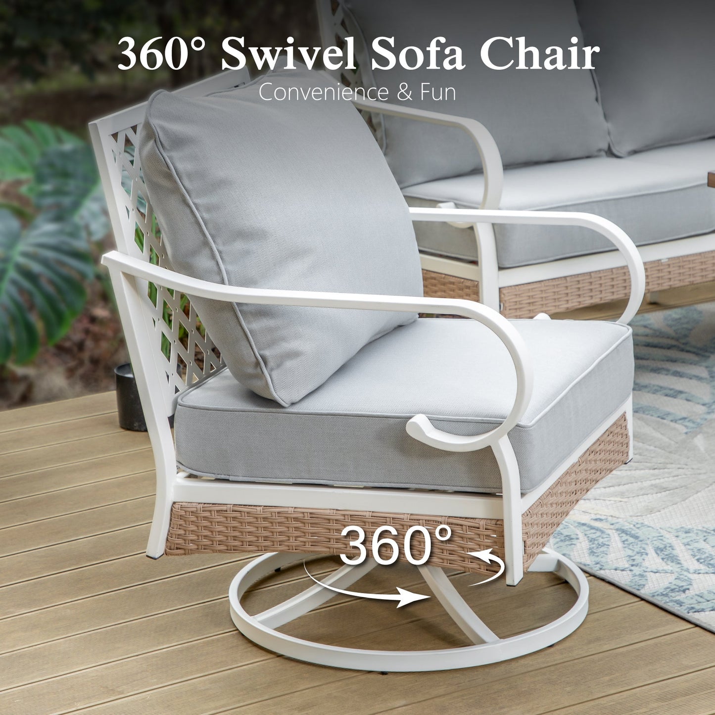 Sophia&William 6 Piece Patio Conversation Set Outdoor Furniture Sofa Set with Fixed & Swivel Chair, Light Gray