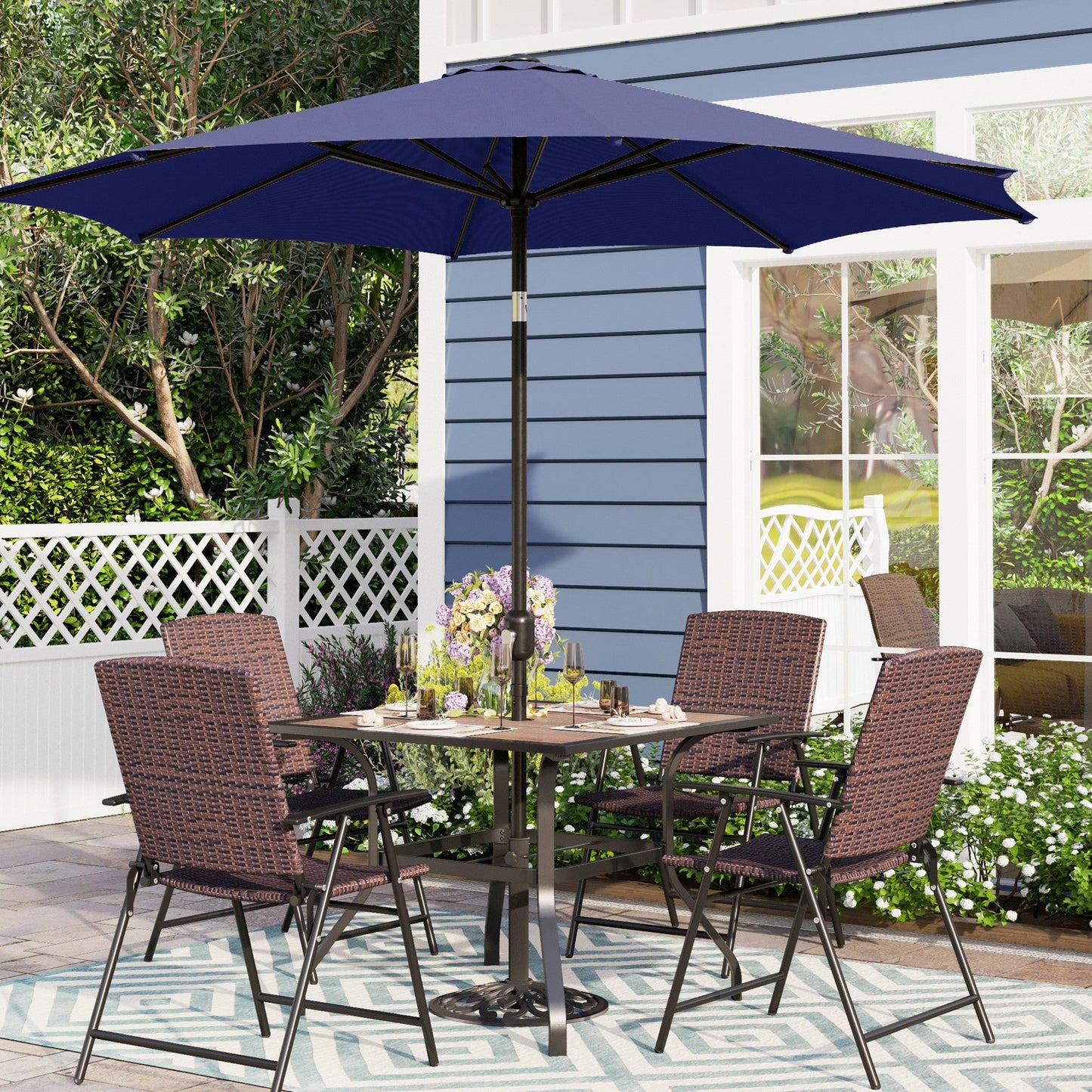 Sophia & William 6 Pieces Wicker Outdoor Dining Set with 9 FT Patio Umbrella