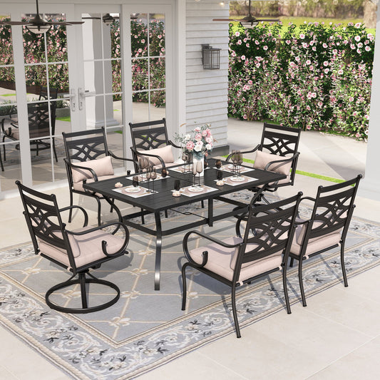 Sophia & William 7-Piece Outdoor Patio Dining Set Metal Swivel Chairs and Table Furniture Set with Cushions for 6, Beige