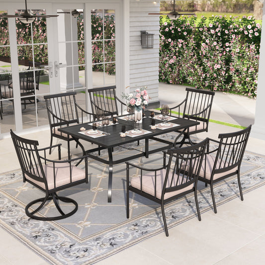 Sophia & William 7 Pieces Patio Outdoor Dining Set Metal Table and Swivel Chairs Set with Beige Cushions
