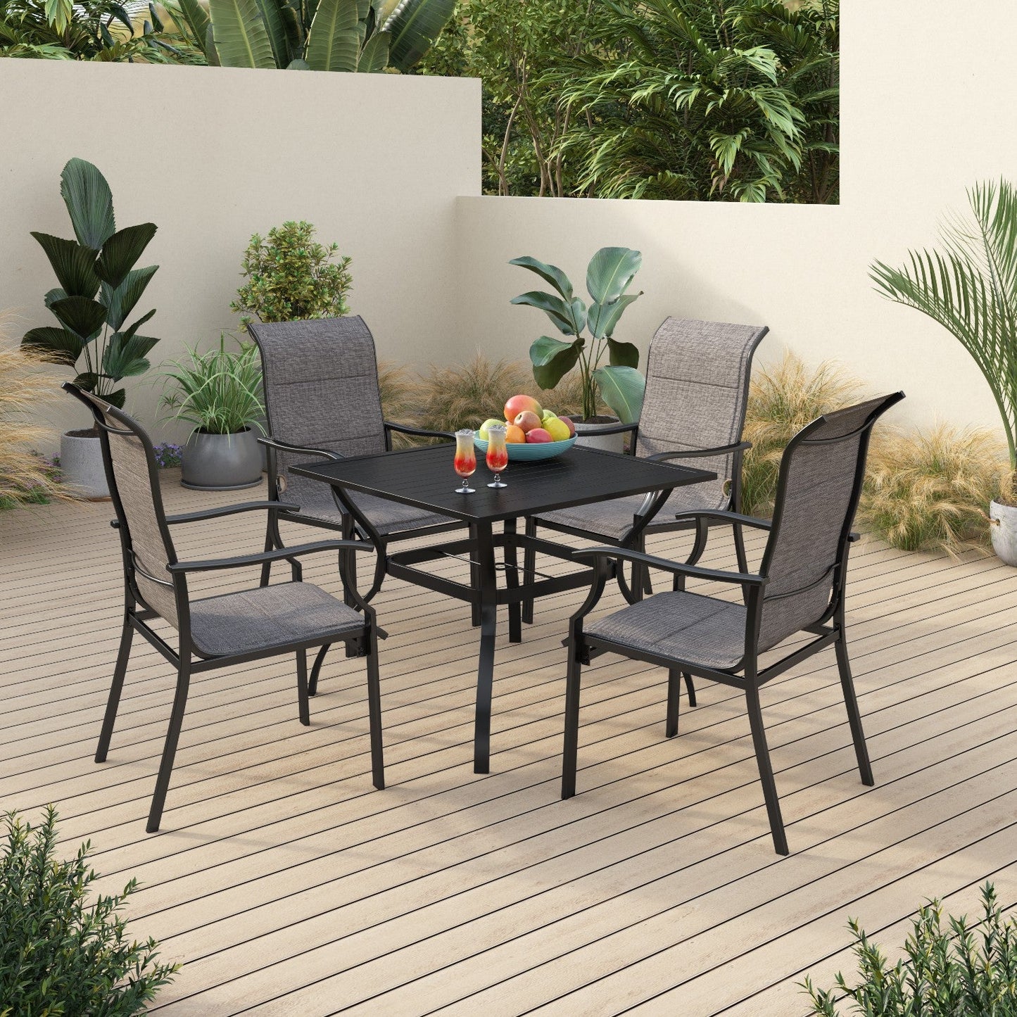 Sophia & William 5 Pieces Metal Patio Dining Set for 4 Outdoor Textilene Chairs Table Set