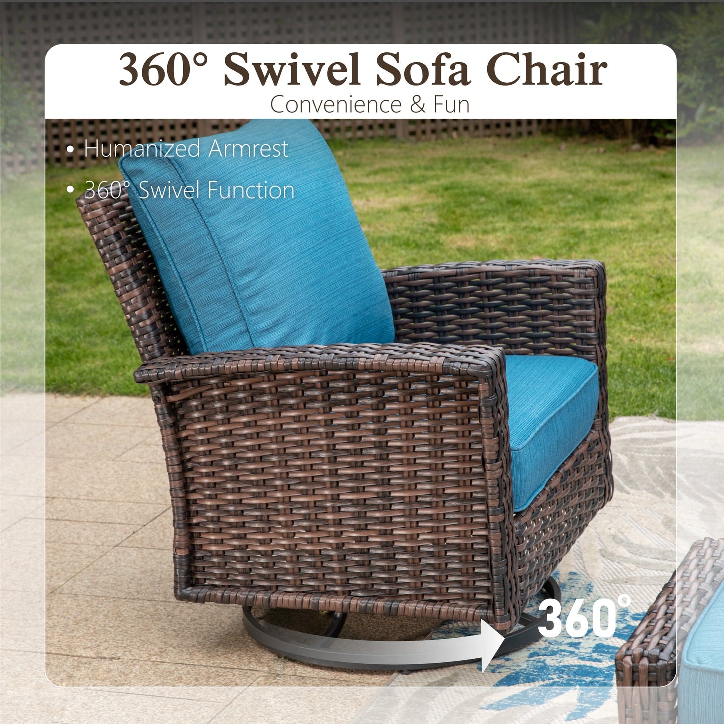 Sophia & William 4 Pieces Patio Furniture Set with Swivel Chairs 5-Seat Wicker Outdoor Conversation Set with Thickened Cushions