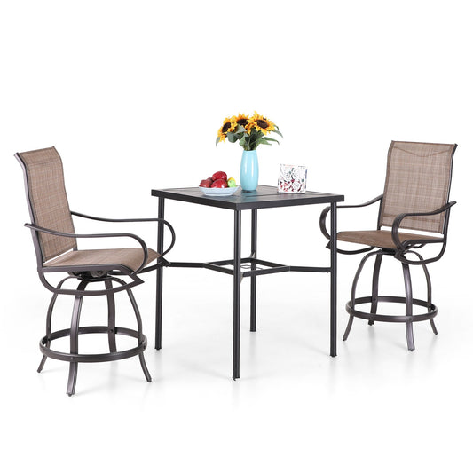 Sophia & William 3 Pieces Outdoor Metal Bar Stools and Table Set-Brown