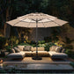 Alpha Joy 10ft 3-Tier Auto-Tilt Patio Umbrella, Steel Pole & Ribs ¨C Double Vented, Solar Lights, Beige & Tan
