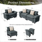 Sophia&William 3-Seat Modular Sectional Sofa Sets, Oversized Chenille Cloud Couch with Deep Seat & 3 Throw Pillows for Living Room,Blue