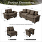 Sophia&William 3-Seat Modular Sectional Sofa Sets, Oversized Chenille Cloud Couch with Deep Seat & 3 Throw Pillows for Living Room,Grayish Brown