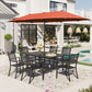 Sophia & William 8-Piece Outdoor Dining Set with 13 ft Double Sided Orange Red Umbrella, Patio Table & Metal Chairs for 6