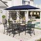 Sophia & William 8-Piece Outdoor Dining Set with 13 ft Double Sided Navy Umbrella, Patio Table & Stackable Chairs for 6