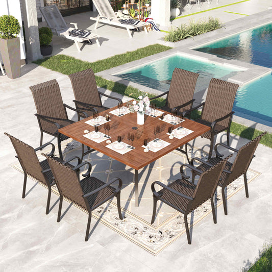 Sophia & William 9 Pieces Outdoor Patio Dining Set with Rattan Chairs & Square Table for 8 People